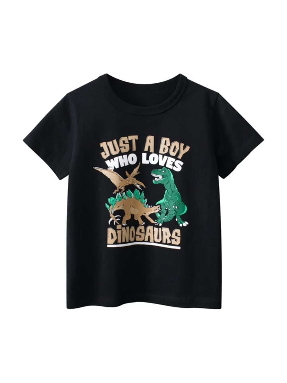 Black "Just A Boy Who Loves Dinosaurs" Graphic Tee for Kids